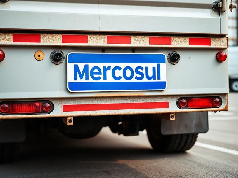 Placa Mercosul instalada na traseira de um caminhão